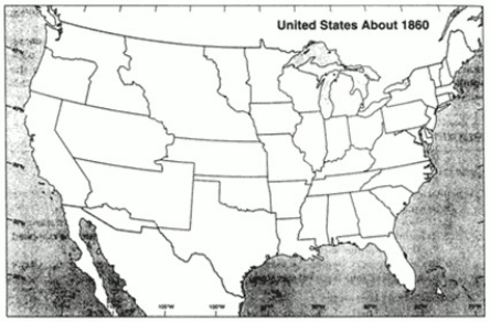 Map Exercise 12-2 You will need pens of five different colors to complete this exercise. On the first outline map that follows and using the map in the text entitled  The Kansas-Nebraska Act and Slavery Expansion, 1854  and an historical atlas as guides:    -Refer to Map Exercise 12-2. Mark the location of the following rivers and bodies of water: Lake Erie Lake Huron Lake Ontario Lake Michigan Lake Superior Mississippi River Ohio River St. Lawrence River
