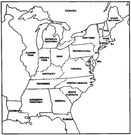 Map Exercise 7-2 You will need three pens of different colors for this exercise. On the map that follows:    -Refer to Map Exercise 7-2. Label the following bodies of water: Green Bay Lake Erie Lake Huron Lake Michigan Lake Ontario Mississippi River Ohio River St. Lawrence River