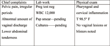 <strong>A 17-year-old sexually active female comes to the clinic requesting a pelvic exam. She has complaints of pelvic pain and a heavy vaginal discharge. She states she has had a sore throat for about a week. In reviewing her chief complaints and lab work, the nurse suspects an STI diagnosis. Which additional assessment information should the nurse collect? Note: Credit will be given only if all correct choices and no incorrect choices are selected.   Standard Text: Select all that apply.</strong> A) Risk factors, including unprotected sex B) List of names of all sexual partners C) Estimated time frame of presenting symptoms D) Attempts at self-treatment of symptoms <div style=padding-top: 35px> 