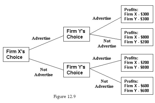   -Refer to Figure 12.9.If both firms follow their dominant strategies,Firm X will earn profits equal to A)  $200. B)  $300. C)  $400. D)  $600.