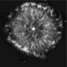What would you need to measure about a planetary nebula (see the image below) to determine how long ago its parent star died?   A)  The mass of the white dwarf B)  The mass and radius of the white dwarf C)  The nebula's temperature and radius D)  The nebula's radius and expansion velocity