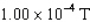 A coaxial cable consists of a thin insulated straight wire carrying a current of 2.00 A surrounded by a cylindrical conductor carrying a current of 3.50 A in the opposite direction.The cylindrical conductor has a radius of 0.420 cm.What is the magnitude of the magnetic field between the inner and outer conductors at a distance of 0.300 cm from the central wire? A)    B)    C)    D)   