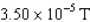 A coaxial cable consists of a thin insulated straight wire carrying a current of 2.00 A surrounded by a cylindrical conductor carrying a current of 3.50 A in the opposite direction.The cylindrical conductor has a radius of 0.420 cm.What is the magnitude of the magnetic field outside of the cylindrical conductor 2.00 cm from the central wire? A)    B)    C)    D)   