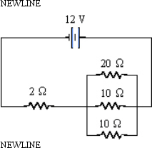 How much current is flowing in one of the 10-W resistors?   A) 0.8 A B) 2.0 A C) 1.6 A D) 2.4 A