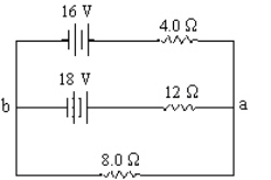 What is the potential difference between points a and b?   A) 6 V B) 8 V C) 12 V D) 24 V