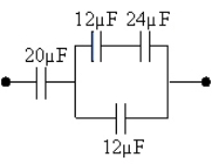 What is the equivalent capacitance of the combination shown?   A) 29 µF B) 10 µF C) 40 µF D) 25 µF