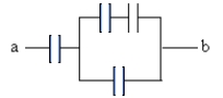 What is the equivalent capacitance between points a and b? All capacitors are 2.5 μF.   A)  1.42 µF B)  0.36 µF C)  1.5 µF D)  0.67 µF E)  ​0.27 µF 