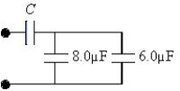 If C = 14 µF,what is the equivalent capacitance for the combination shown?   A)  28 µF B)  17 µF C)  0.29 µF D)  7 µF E)  ​672 µF 