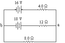 What is the current through the 8-Ω resistor?   A)  1.0 A B)  0.50 A C)  1.5 A D)  2.0 A 