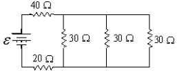 If ε = 20 V,at what rate is thermal energy being generated in the 40-Ω resistor?   A)  26 W B)  1.6 W C)  3.3 W D)  15 W 