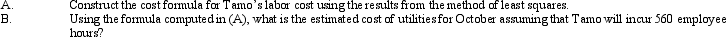 Tamo Company used an Excel spreadsheet program to run ordinary least squares on a set of cost data for its utility cost.The cost driver for labor cost is employee hours.The following results were produced.    Required:   