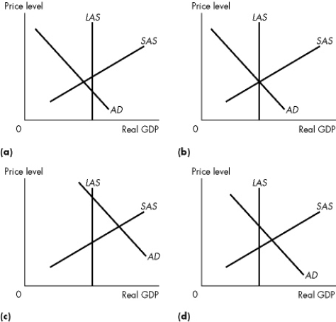 Use the figure below to answer the following questions.    Figure 10.3.3 -Refer to Figure 10.3.3a.You might expect the government to A) cut government expenditure. B) increase government expenditure. C) raise taxes. D) do nothing except maintain the current equilibrium. E) pursue trade policies that reduce exports.