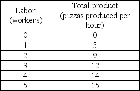 <strong>Pizza Hut   Using the data in the above table, what is the average product of three employees?</strong> A) 2 pizzas per hour B) 3 pizzas per hour C) 4 pizzas per hour D) 12 pizzas per hour <div style=padding-top: 35px> 