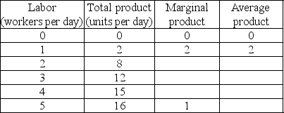 <strong>Total Product, Marginal Product, Average Product   In the above table, the marginal product is greatest when the</strong> A) first worker is hired. B) second worker is hired. C) third worker is hired. D) fourth worker is hired. <div style=padding-top: 35px> 