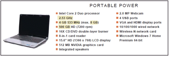   -In the figure above, the computer specifications lists four USB ports.What can they be used for? A) Attaching peripherals such as a keyboard B) Connecting a flash drive C) both a.and b. D) neither a.nor b.
