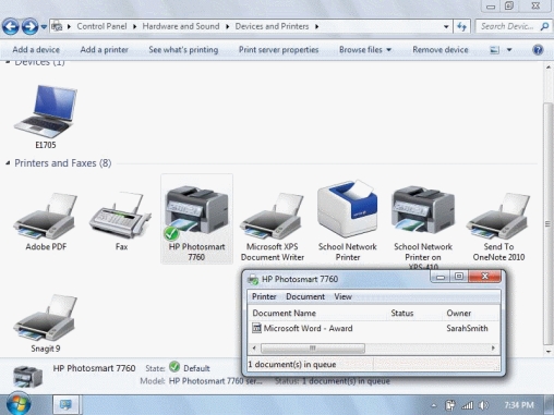  -In the figure above, how many documents are in the print queue? A) 1 B) 2 C) 3 D) 4