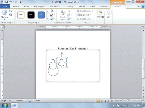   -To create the snowman shown in the figure above, you would select a shape from the Insert Shapes group, and then ____ within your document to position the shape. A) double-click the shape B) drag the pointer C) trace the shape with the drawing tools D) none of the above