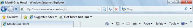 <strong> In the figure above, beneath the Favorites button, the Internet Explorer icon is followed by the words Mardi Gras Hotel. These words are ____.</strong> A)in an Address bar B)on a Tool bar C)on a tab D)in a Search box