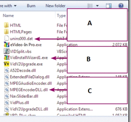 <strong> In the accompanying figure,the file marked B is a(n)____.</strong> A) data file B) help file C) support program file D) executable file