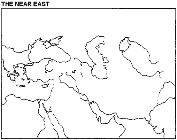 Instructions: Please use this outline map of the Near East to answer the question(s). -On a map of theNear East identify the following natural geographical features: Sinai Peninsula,Red Sea,Aegean Sea,Mediterranean Sea,Arabian Peninsula,and Dead Sea.