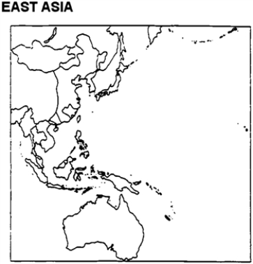 Instructions: Please use this outline map of East Asia to answer the question(s).    -On a map of East Asia,note the following sites: Midway Island,Iwo Jima,Okinawa,Tokyo,Hiroshima,and Nagasaki.