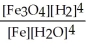For the reaction: 3 Fe(s) + 4 H<sub>2</sub>O(g) ⇌ Fe<sub>3</sub>O<sub>4</sub>(s) + 4 H<sub>2</sub>(g)  Write the expression for Kp. A)    B)    C)    D)    E)   