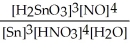 Write the equilibrium constant expression for the reaction: 3 Sn(s) + 4 HNO<sub>3</sub>(aq) + H<sub>2</sub>O(l) ⇌ 3 H<sub>2</sub>SnO<sub>3</sub>(s) + 4 NO(g)  A) K<sub>c</sub> =   B) K<sub>c</sub> =   C) K<sub>c</sub> =   D) K<sub>c</sub> =   E) K<sub>c</sub> =  