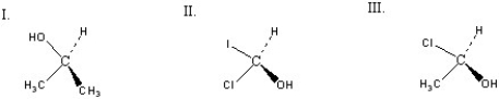 <strong>Which of the following chiral compounds is(are)R enantiomer(s)? </strong> A)I B)II C)III D)II and III E)I and II