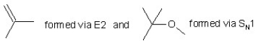 When (CH<sub>3</sub>) <sub>3</sub>CBr reacts with CH<sub>3</sub>ONa in methanol,two products are formed: a major one is an alkene and minor one is an ether.Identify the two products and by what mechanism(s) they are formed? A)    B)    C)    D)    E)   
