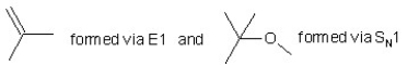 When (CH<sub>3</sub>) <sub>3</sub>CBr reacts with CH<sub>3</sub>ONa in methanol,two products are formed: a major one is an alkene and minor one is an ether.Identify the two products and by what mechanism(s) they are formed? A)    B)    C)    D)    E)   