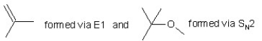 When (CH<sub>3</sub>) <sub>3</sub>CBr reacts with CH<sub>3</sub>ONa in methanol,two products are formed: a major one is an alkene and minor one is an ether.Identify the two products and by what mechanism(s) they are formed? A)    B)    C)    D)    E)   