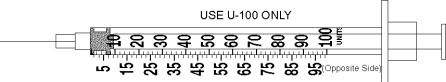 Draw an arrow to point to the volume that corresponds to the dose to be administered with the given equipment. -Administer 68 units.  