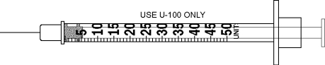 Draw an arrow to point to the volume that corresponds to the dose to be administered with the given equipment. -Administer 36 units.  
