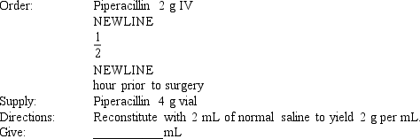 Given: Compute the amount of medication that will be given to administer one dose of the following medication orders by using a proportion to obtain your answers. Round all parenteral administration orders that are over 1 mL to one decimal place. Round all parenteral administration orders under 1 mL to two decimal places. Do not include zeros at the end of decimal numbers. The problems and drug orders are presented for practice only, and actual prescribed dosages will vary according to a patient's age, condition, reaction, additional medications, and other factors.  <div style=padding-top: 35px> 
