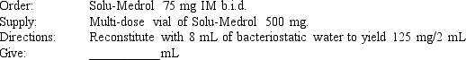 Given: Compute the amount of medication that will be given to administer one dose of the following medication orders by using a proportion to obtain your answers. Round all parenteral administration orders that are over 1 mL to one decimal place. Round all parenteral administration orders under 1 mL to two decimal places. Do not include zeros at the end of decimal numbers. The problems and drug orders are presented for practice only, and actual prescribed dosages will vary according to a patient's age, condition, reaction, additional medications, and other factors.  <div style=padding-top: 35px> 