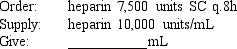 Given: Compute the amount of medication that will be given to administer one dose of the following medication orders using the ratio-proportion method to obtain your answers. Assume all tablets are scored, when necessary. Round all parenteral administration orders that are over 1 mL to one decimal place. Round all parenteral administration orders under 1 mL to two decimal places. Do not include zeros at the end of decimal numbers. The problems and drug orders are presented for practice only, and actual prescribed dosages will vary according to a patient's age, condition, reaction, additional medications, and other factors.  <div style=padding-top: 35px> 