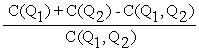The equation below gives the degree of economies of scope (SC) : SC =   where C(Q<sub>1</sub>) is the cost of producing output Q<sub>1</sub>,C(Q<sub>2</sub>) is the cost of producing output Q<sub>2</sub>,and C(Q<sub>1,</sub>Q<sub>2</sub>) is the joint cost of producing both outputs.If SC is negative: A) there are neither economies nor diseconomies of scope. B) there are economies of scope. C) there are diseconomies of scope. D) there are both economies and diseconomies of scope. 