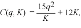Marge's Hair Salon uses 15 hair dryers to produce 10 units of output per period.Marge's short-run cost function is:   where q is the number of units produced and K is the number of hair dryers Marge leases.Marge's long-run cost function is: C<sub>LR</sub>(q)= 26.8q.If Marge used 4 fewer hair dryers in the short-run,would short-run average total costs increase or decrease? Does Marge's long-run cost curve exhibit increasing,constant,or decreasing returns to scale?