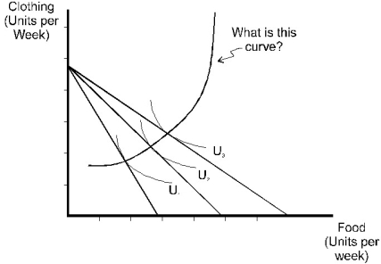 The curve in the diagram below is called   A) the price-consumption curve. B) the demand curve. C) the income-consumption curve. D) the Engel curve. E) none of the above