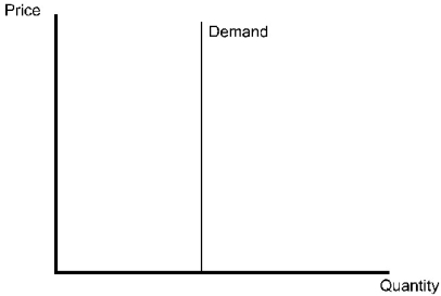Which of the following statements about the diagram below is true?   A) Demand is infinitely elastic. B) Demand is completely inelastic. C) Demand becomes more inelastic the lower the price. D) Demand becomes more elastic the lower the price.
