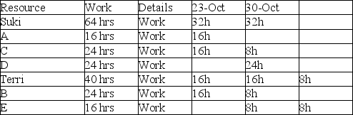 <strong>Use the resource loading table to determine which of the Yaki sisters is over-allocated. </strong> A) Suki B) Terri C) both D) Can't be determined from the information provided.