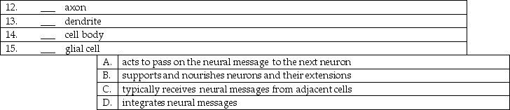 Match the following neuronal components with the proper description.   