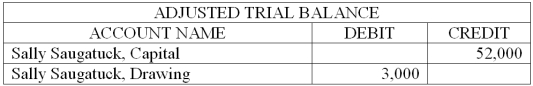 The adjusted trial balance data given below is from the Saugatuck Craft's worksheet for the year ended December 31, 2013. The firm had a net loss of $30,000 for the year. Prepare a statement of owner's equity for the year. No additional investments were made during the period.  <div style=padding-top: 35px> 