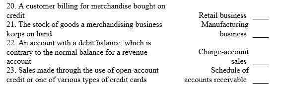 Match the accounting terms with the description by entering the proper number.       