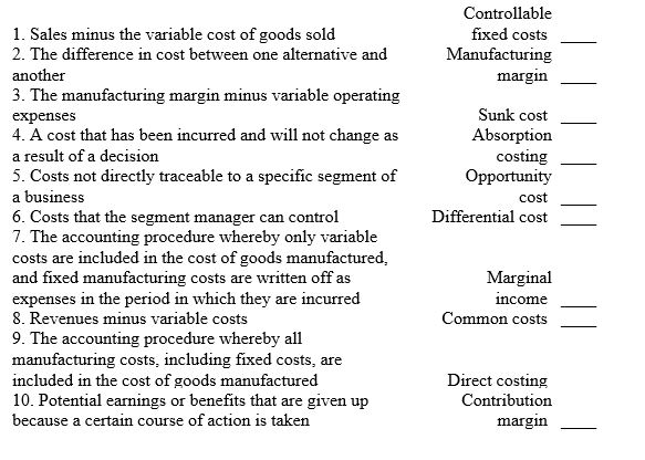Match the following descriptions with the appropriate term.   
