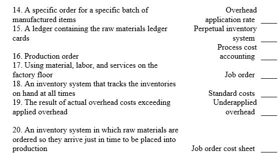 Match the following definitions with the correct term from the list provided.     