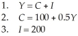 Consider the following information concerning an economy with demand-determined output.There is no government or foreign trade.   TABLE 21-7 -Refer to Table 21-7.The simple multiplier in this economy is A) 2.0. B) 2.5. C) 3.0. D) 4.0. E) 5.0.