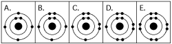   -Which drawing in the figure above depicts the most electronegative atom? A)  A B)  B C)  C D)  D E)  E 