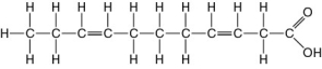    Figure 5.3 -Which of the following statements is true regarding the molecule illustrated in Figure 5.3? A)  It is a saturated fatty acid. B)  A diet rich in this molecule may contribute to atherosclerosis. C)  Molecules of this type are usually liquid at room temperature. D)  It is a saturated fatty acid and a diet rich in this molecule may contribute to atherosclerosis. E)  It is a saturated fatty acid, a diet rich in this molecule may contribute to atherosclerosis, and molecules of this type are usually liquid at room temperature. 