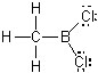 In this Lewis structure,which atom does NOT have a complete valence?   A)  H B)  B C)  C D)  Cl